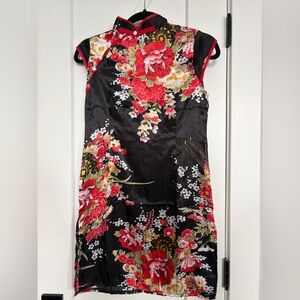 Floral Black and Red Kimono Dress